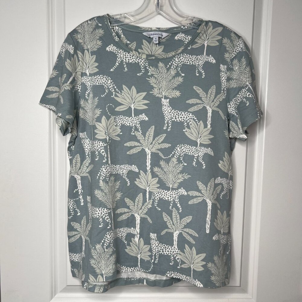 The Company Store Short Sleeve Shirt Women's Medium Jungle Animal Print Cotton